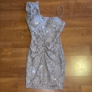 One-Shoulder Sequin Lace Dress